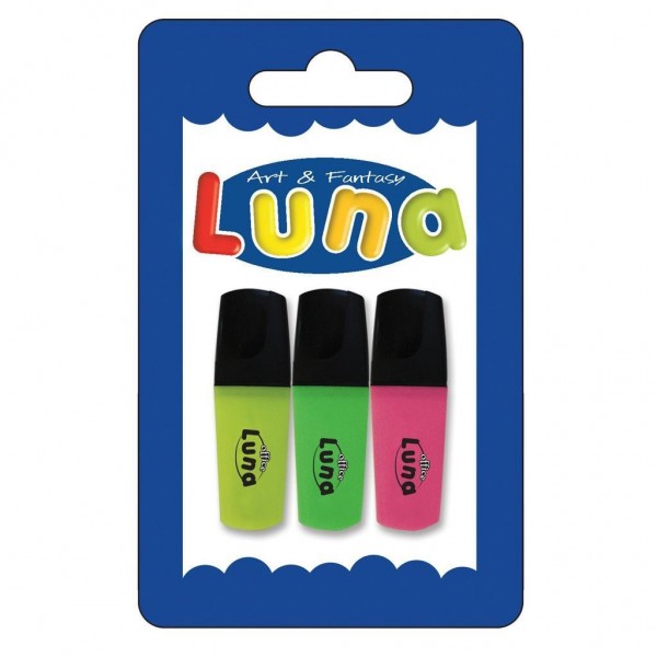Μαρκαδόροι Mini Υπογράμμισης Luna 3 Χρώματα (Κίτρινο. Πράσινο. Ροζ)