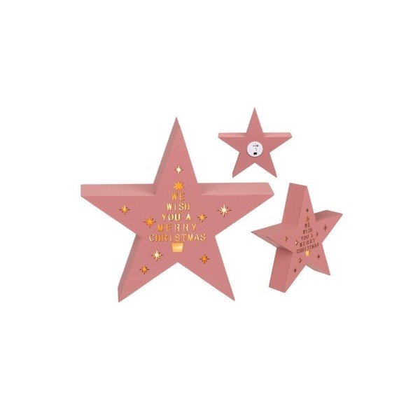 Ξύλινο ροζ διακοσμητικό αστέρι με LED. 18 x 4 x 17 εκ. με μπαταρίες
