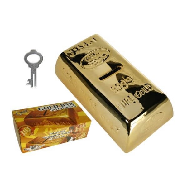 Κεραμικός Κουμπαράς Ράβδος Χρυσού με Κλειδί- 5 x 8.5 x 5 cm