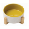 Ceramic Dog Bowl With Bamboo Stand - Yellow