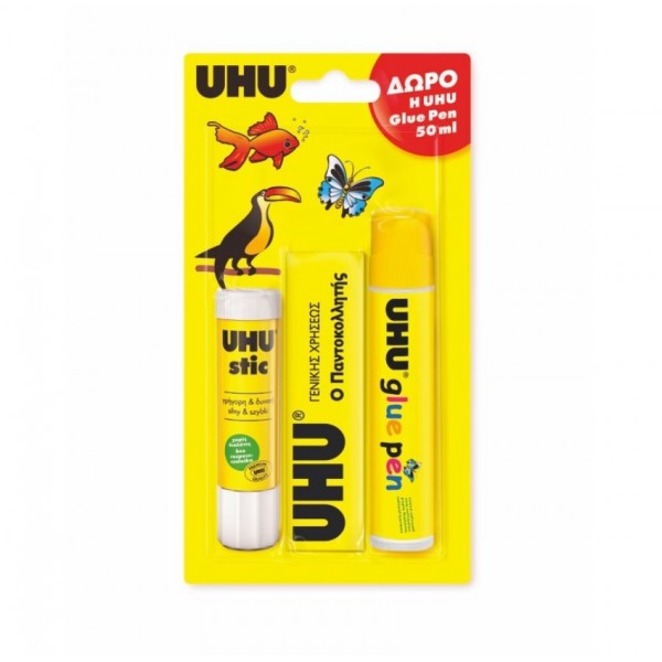 Κόλλα UHU Σετ ΡΕΥΣΤΗ 35ml- STICK 21gr -Δώρο GLU PEN 50ml