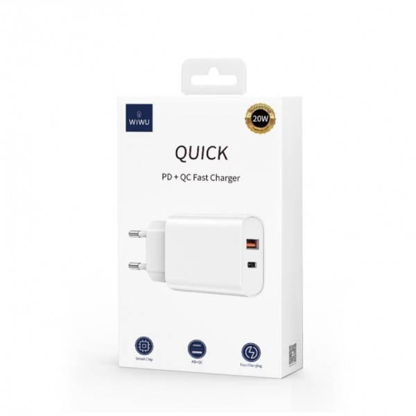 Φορτιστής Ταξιδίου WIWU USB A- USB C FAST CHARGER Wi-U002 ΛΕΥΚΟ