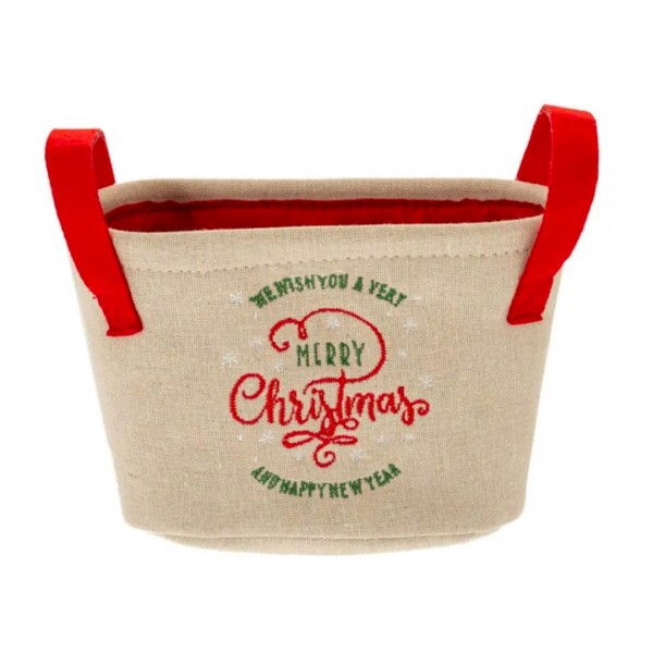 Εκρού Υφασμάτινο Καλάθι MERRY CHISTMAS 21.5x10x13εκ