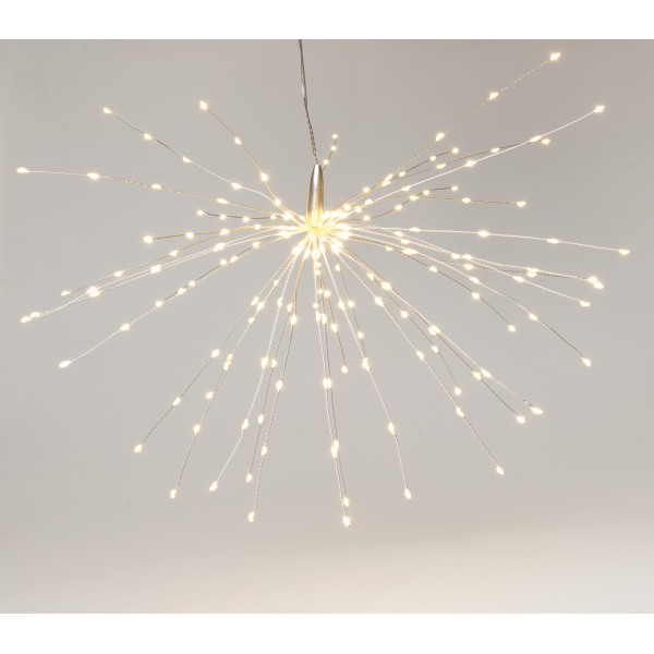 Λευκή Φωτιζόμενη Χριστουγεννιάτικη ΜΠΑΛΑ Αχινός με 200 Led Φωτάκια ΘΕΡΜΟΥ Φωτισμού με Μετασχηματιστή ip44 50cm