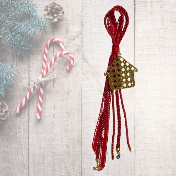 Γούρι Χειροποίητο Χρυσό ΣΠΙΤΑΚΙ με Διατρητά Σταυρουδάκια