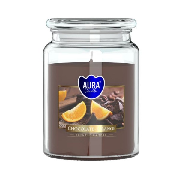 Αρωματικό Kερί AURA CHOCOLATE- ORANGE σε γυάλινο βάζο με καπάκι 500g