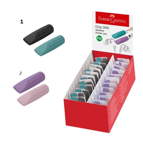 Γόμες Faber Castell KAΠΑΚΙ Σετ 2τμχ ΜΑΥΡΟ-ΜΠΛΕ/ ΡΟΖ-ΒΙΟΛΕΤΙ