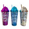 Ποτήρι Glitter με καπάκι ΠΑΓΩΤΟΥ διπλής στρώσης και καλαμάκι