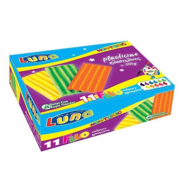 Πλαστελίνη 11 Χρώματα 500gr FLUO Luna