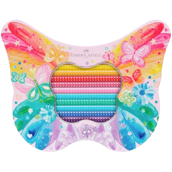 Ξυλομπογιές FABER CASTELL SPARKLE 20 χρώματα PASTEL σε μεταλλική κασετίνα ΠΕΤΑΛΟΥΔΑ