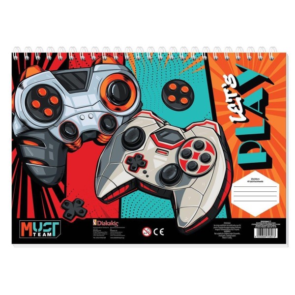 Μπλοκ Ζωγραφικής MUST TEAM GAMING - BASKETBALL 23x33 40φυλ με Αυτοκόλλητα -Στένσιλ -2 σελίδες χρωματισμού