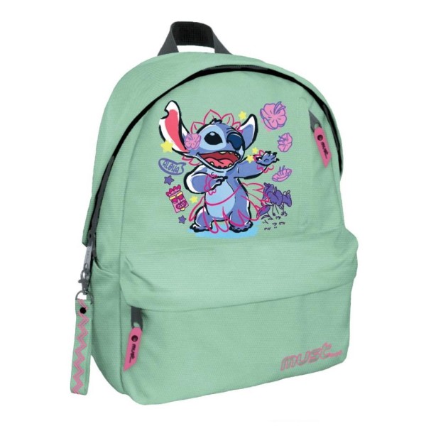 Σχολική Τσάντα Πλάτης Δημοτικού Disney STITCH & ANGEL Must Team Λαχανί Fluo rPET 1 Κεντρική Θήκη