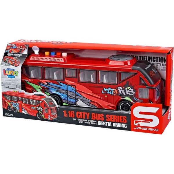 Λεωφορείο Luna Toys Friction ΚΟΚΚΙΝΟ 1:16 με ήxο και φως