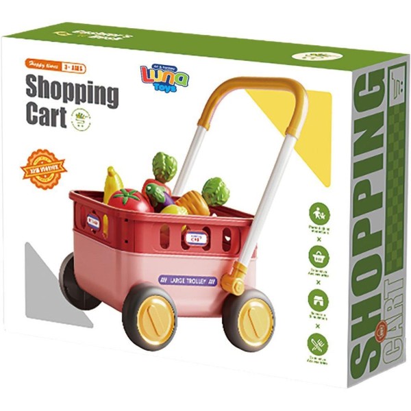 Καλάθι για ψώνια Luna Toys με αξεσουάρ ΡΟΖ 43,5x11,5x34εκ.