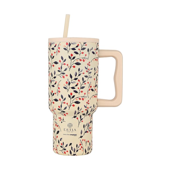 Θερμός Straw Tumbler XL SAVE THE AEGEAN 900ml BLOOM BEIGE