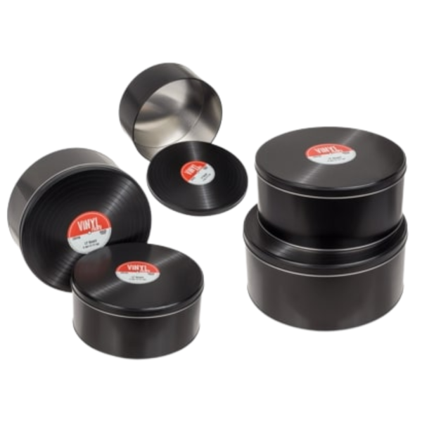Στρογγυλό Mεταλλικό κουτί ΔΙΣΚΟΣ ΒΙΝΥΛΙΟΥ Σετ 21,8x10εκ & 19,7x8,6εκ