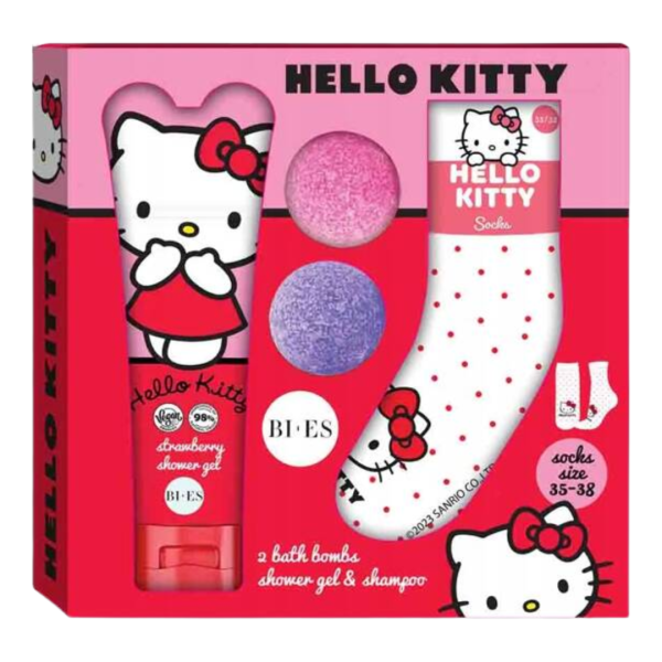 Σετ Δώρου περιποίησης HELLO KITTY shower gel & shampoo 240ml, 2xBath bombs 55g, Socks