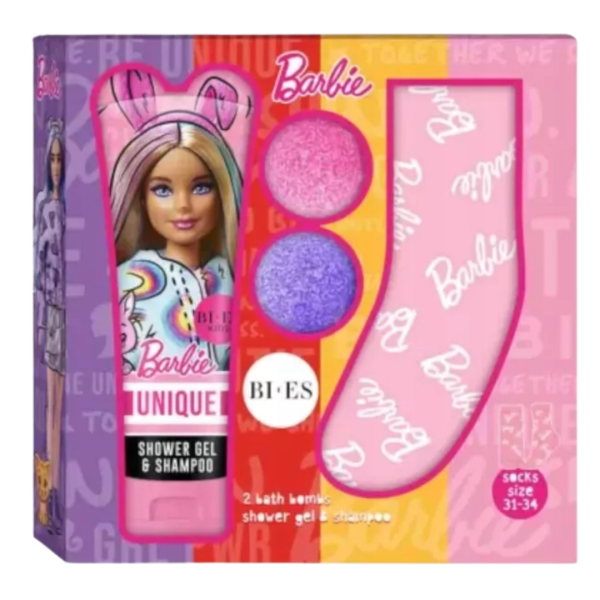 Σετ Δώρου περιποίησης BARBIE shower gel & shampoo 240ml, 2xBath bombs 55g, Socks