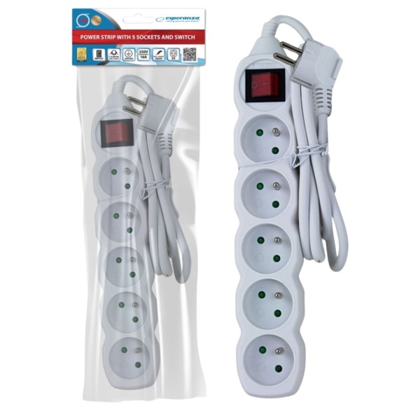 Πολύπριζο ESPERANZA 5 Θέσεων 3m ΛΕΥΚΟ