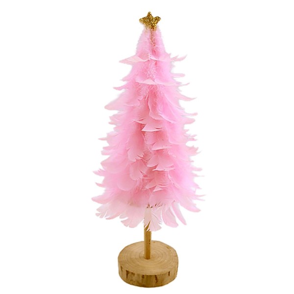 Δέντρο Επιτραπέζιο με Φτερά & Πούπουλα ΡΟΖ 33x ø12cm