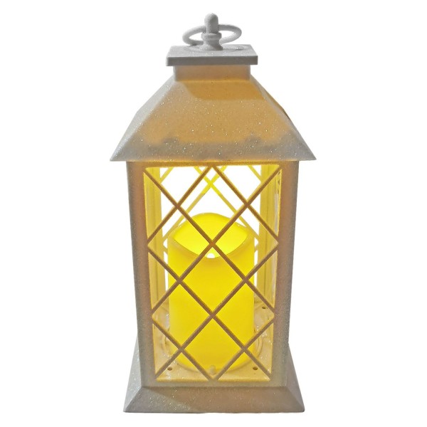 Φανάρι ΛΕΥΛΚΟ με Κερί Μπαταρίας 31x14x14cm