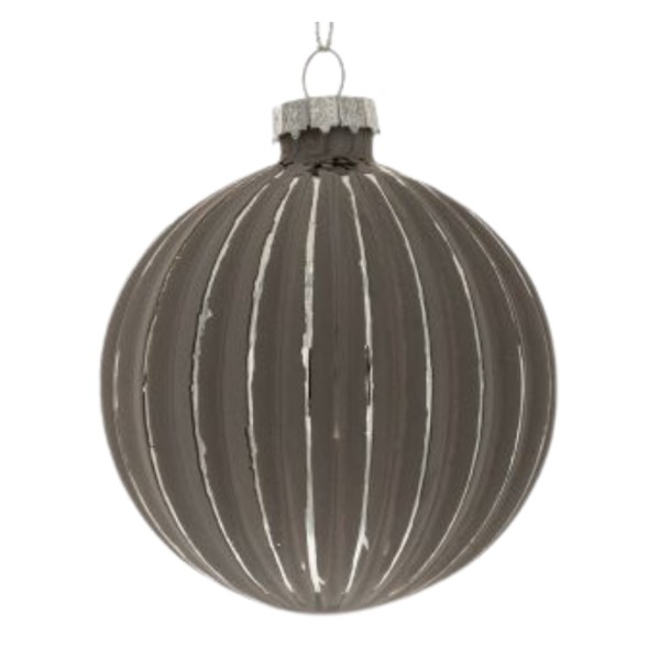 Γυάλινη Χριστουγεννιάτικη Μπάλα με Ανάγλυφες Κάθετες Ραβδώσεις – Γκρι Μεταλλική Απόχρωση 6 τμχ