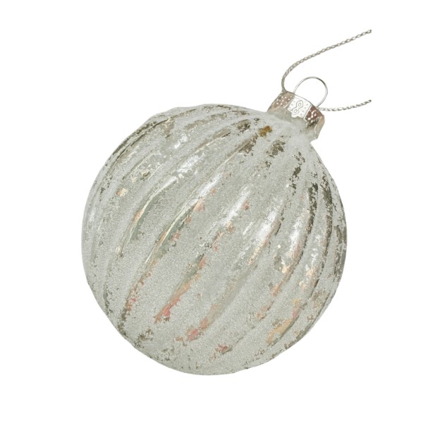 Γυάλινη Χριστουγεννιάτικη Μπάλα με Εφέ Παγετού & Ασημί Λεπτομέρειες
