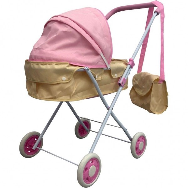 Καρότσι Κούκλας ΡΟΖ- ΜΠΕΖ Luna Toys με Τσάντα 36x62x68εκ.