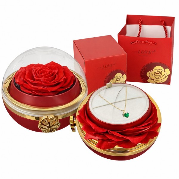 Παντοτινό Τριαντάφυλλο με Κόσμημα σε Κόκκινο Κουτί Περιστρεφόμενο ø11cm