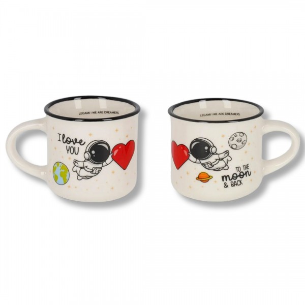 Σετ 2 Κούπες Espresso "I LOVE YOU - To the Moon & Back"με Αστροναύτη 50 ml