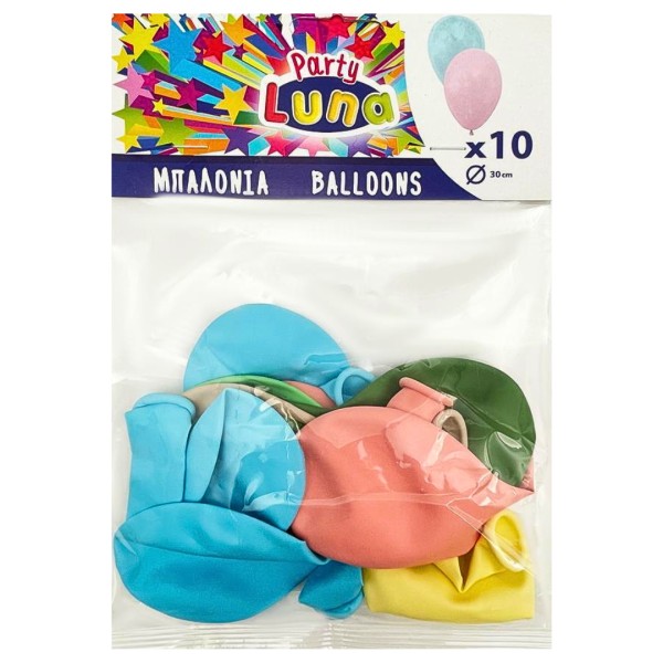 Μπαλόνια LUNA 10τμχ σε ΠΑΣΤΕΛ χρώματα
