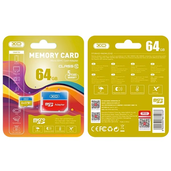 Κάρτα Μνήμης Micro-SDHC XO 64 GB με αντάπτορα (class 10)