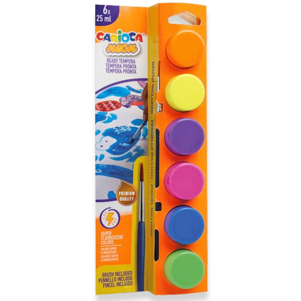 Τέμπερες Carioca NEON Σετ 6χρωμάτων x 25ml με πινέλο