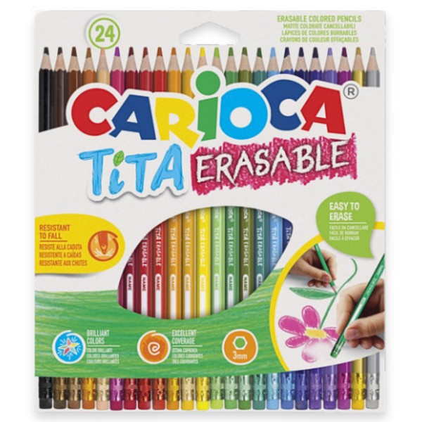 Ξυλομπογιές Χρωματιστές CARIOCA ΤΙΤΑ Erasable 24 χρώματα με Γόμα