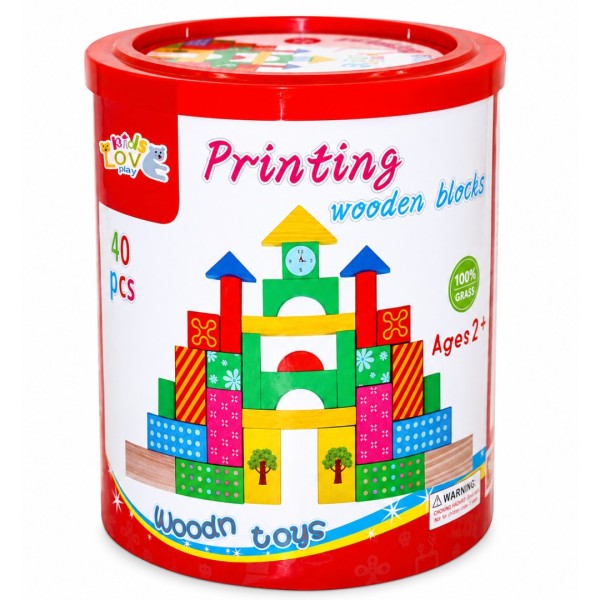 Τουβλάκια Ξύλινα χρωματιστά Priting WOODEN BLOCKS 40τμχ